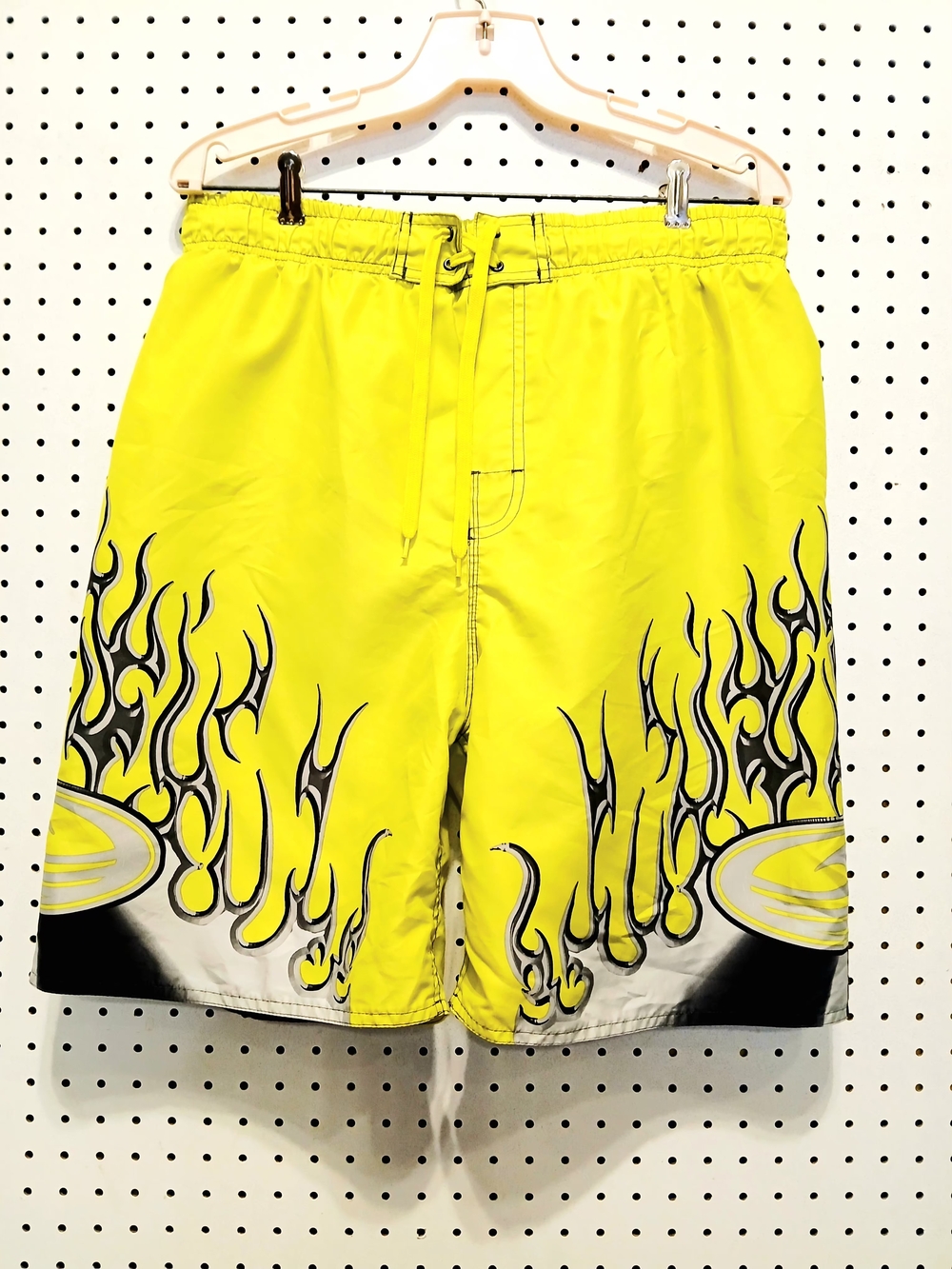 Liquid Wave Men's Neon Yellow Flame Board Shorts with Black Accent